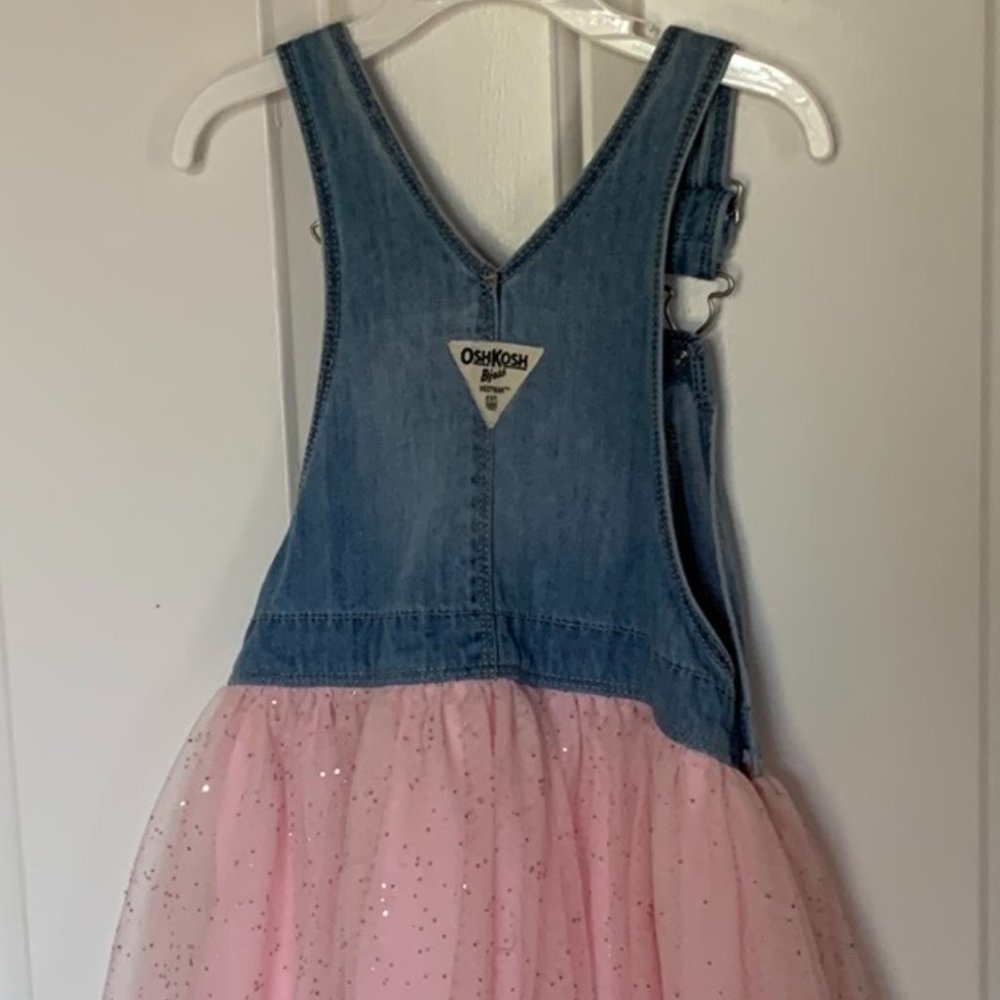 Oshkosh Toddler Girls Unicorn Bib Overalls Dress With Pink Tulle Skirt